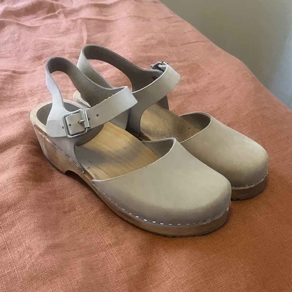 Swedish Beige Leather Clogs